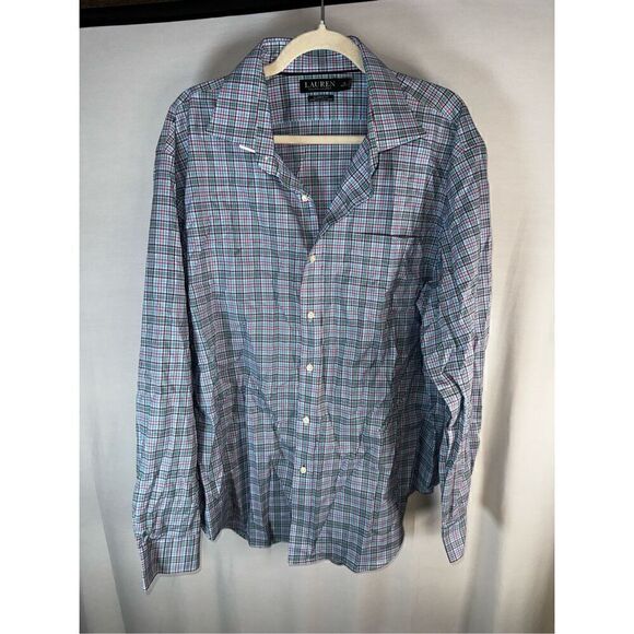 Lauren Ralph Lauren Plaid Button Down Dress Shirt Size 18 36/37 - Picture 1 of 5